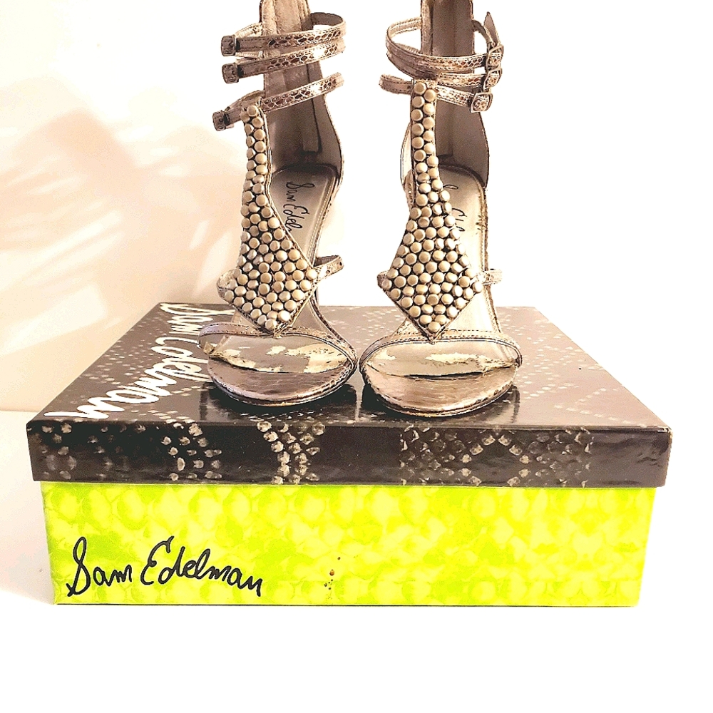 Sam Edelman Silver Leather Heeled Sandals